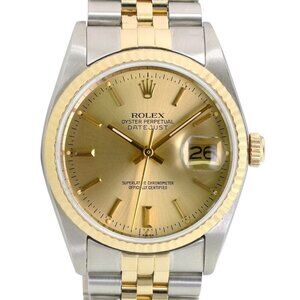 ROLEX DATEJUST CHAMPAGNE INDEX DIAL 18KY FLUTED JUBILEE TWOTONE WATCH 36MM 16233